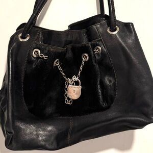 Furla 100% leather Italy RARE cow fur shoulder bag hand purse black padlock 1927